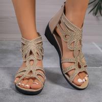 Tacón de cuña suela gruesa nuevos zapatos de mujer sandalias huecas con cremallera lateral impermeables a la moda - details 3