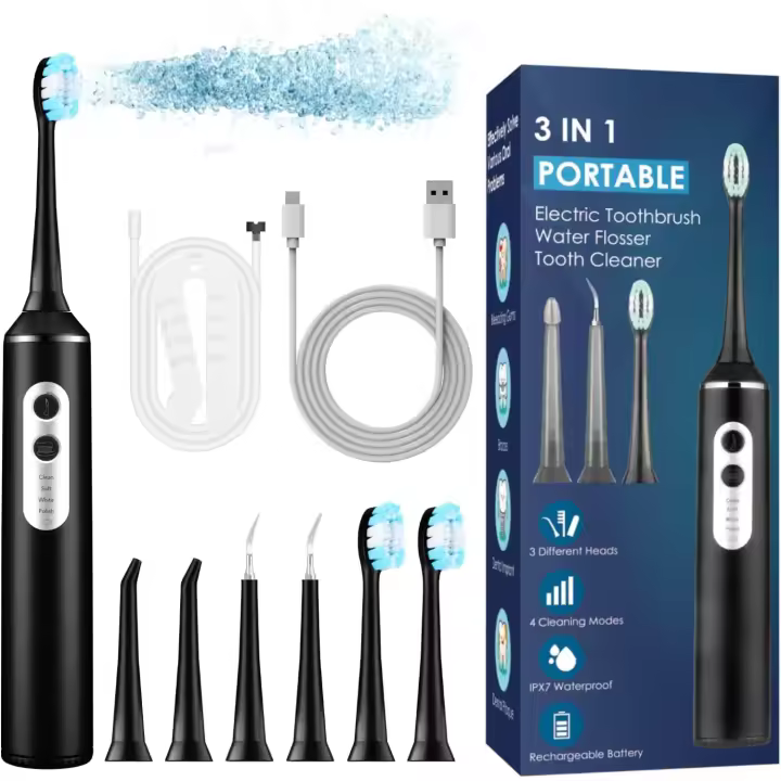 Cepillo de dientes eléctrico con Combo de hilo Dental, 3 en 1, cepillo de dientes ultrasónico, irrigador bucal Dental, limpiador Dental con 4 modos - 1