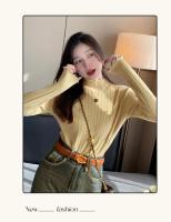 2025 suéteres de cuello alto fruncidos para mujer Otoño Invierno Jersey cálido Tops ajustados suéter de punto Jersey suave para mujer - details 7