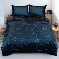 Juego de cama azul oscuro de galaxia de lujo, edredón, funda de edredón, estrellas brillantes, cielo estrellado - details 13