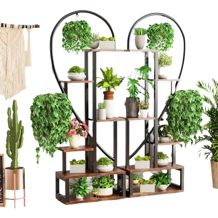 Estantería de Hierro Forjado de 2 Piezas Macetas de 6 Niveles con 2 Ganchos Soporte para Decoración de Sala Jardín Balcón - 1