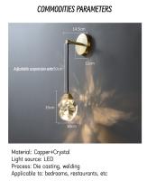 Lámpara LED de pared de cristal de un solo cabezal, sala de estar moderna, pared de fondo de TV, lámpara de mesita de noche, decoración creativa, todo de cobre - details 9