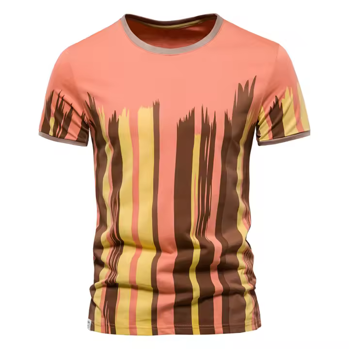 Camiseta de manga corta para hombre, nueva, gruesa, de algodón puro, con rayas verticales, informal, de media manga. - 1