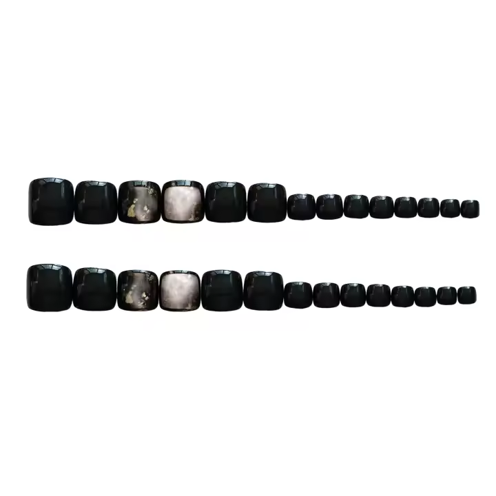 Lentejuelas doradas negras para mujeres y niñas, uñas postizas grandes y elegantes manchadas, manicura DIY - 1