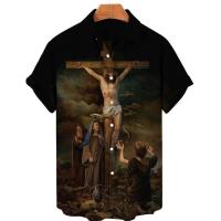 Camisas hawaianas con estampado 3D de Dios, Jesús y María para hombre, pantalón corto informal de manga larga, camiseta, ropa superior, blusas con botones - details 1