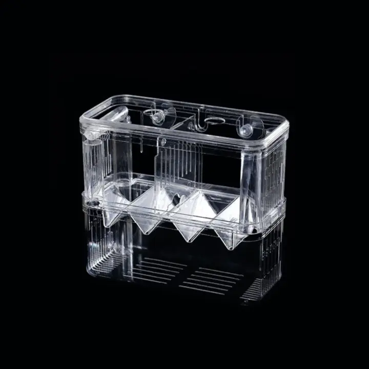 Caja de aislamiento acrílica para cría de peces, caja incubadora transparente de doble cubierta para acuario, placa de aislamiento móvil con ventosa - 1