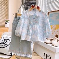 Conjuntos de Ropa para Niñas de 3 a 7 Años Camisa de Muñeca con Lazos Florales + Jeans Bordados - details 1