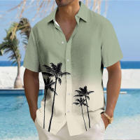 Camisa de verano para hombre, con solapa, manga corta, botones, estampado de palmeras, informal, degradado, holgada. - details 2