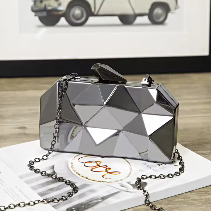 Bolso de noche Geométrico con Caja de acrílico Dorado Para Mujer, Bolsa de mano with elegant Cadena, Bolso de hombro para Fiesta, Boda, Cosas y Fiesta - 1