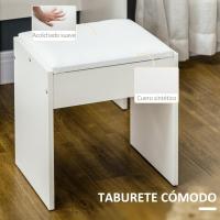 Taburete y Espejo Mesa Maquillaje con 4 Cajones 4 Compartimientos Almacenamiento Estilo Morno 80x38x143 cm Blanco - details 4