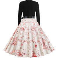 Women plaid print long sleeve vintage a line party dress v neck - details 119