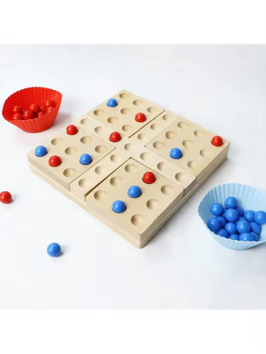 Juego de Mesa Giratorio de Madera Sólida Convencionales de Juguetes y Juegos de Tablero con 49 Cuentas Rojas y Azules y Dos Soportes de Silicona - 1