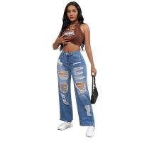 Vaqueros rasgados de cintura alta para mujer Pantalones vaqueros con piernas rectas y bolsillos - details 1