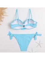 Bañador de banda con volantes negros para mujer, traje de baño femenino de realce, conjunto de Bikini con sujetador y Copa, traje de baño de corte alto azul de Color sólido 2023 - details 6