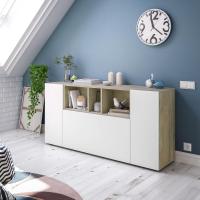 Buffet para salón, Armario Auxiliar, Modelo Loira, Acabado en Roble Alaska y Blanco Artik, Medidas - details 3