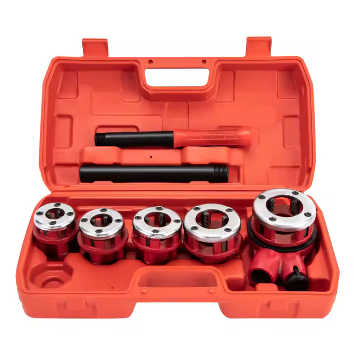Juego de corte de rosca de tubería con 5 troqueles, roscado Manual para fontaneros (3/8", 1/2", 3/4", 1", 1-1/4") herramienta de roscado - 1