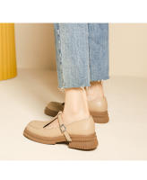Nuevo Xiaoxiangfeng boca poco profunda T cinturón suela gruesa tacón medio zapatos pequeños de cuero casual zapatos de mujer - details 5