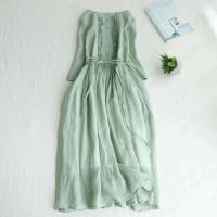 2024 nuevo algodón y manga corta Vintage verano fajas ajustado elegante señora trabajo mujeres Casual vestido Midi - details 1