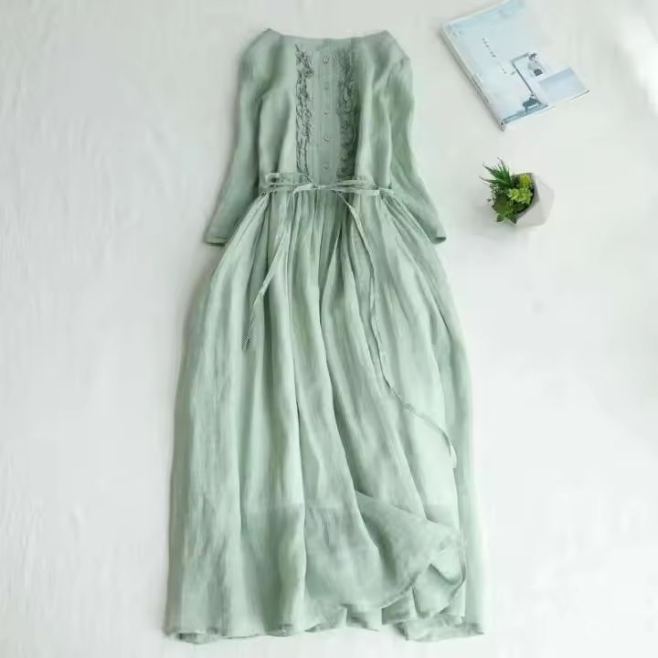 2024 nuevo algodón y manga corta Vintage verano fajas ajustado elegante señora trabajo mujeres Casual vestido Midi - 1