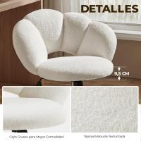 Escritorio Oficina Ergonómica sin Brazos Tapizada Blanca con Ruedas Giratorias Respaldo Diseño Nube en Tejido Bouclé Altura Ajustable - details 3