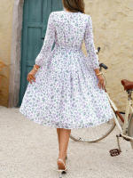 Vestido de cintura con lazo floral estilo casual de vacaciones para mujer Primavera Verano - details 8