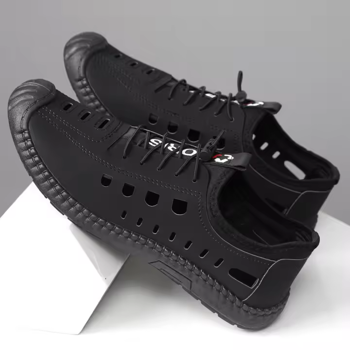 Sandalias de hombre Verano Suela suave Antideslizante Exterior Punta a punta Transpirable Hueco Zapatos de cuero casuales - 1
