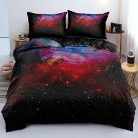 Juego de cama azul oscuro de galaxia de lujo, edredón, funda de edredón, estrellas brillantes, cielo estrellado - details 17