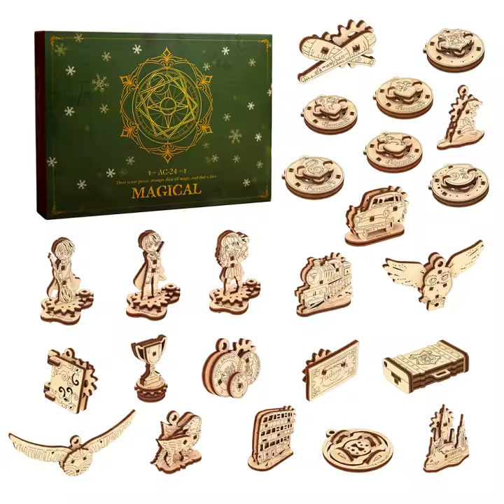 Calendario clásico de cuenta regresiva navideña de madera con 24 cajas ciegas - Decoración de árbol de Adviento de bricolaje, coleccionables de decoración del hogar con temática de plantas - Regalo de Navidad ideal para familiares y amigos - Lo mejor para - 1