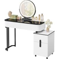 LED Ajustable y Espejo, Maquillaje con Tablero Vidrio Reforzado y Cajonera, Montaje Flexible, 100x40 cm, Mesa Mara y Metal, Blanco+Negro, MB6110wsz - details 1