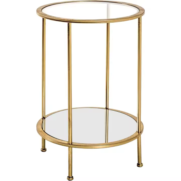 Mesa auxiliar oro, Metal, cristal de seguridad, espejo - Dim. : AL 55 cm x diámetro 38 cm, Estilo: Art Déco - 1
