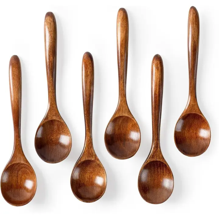 Cucharas de madera pequeña, 6 mini cucharas de té de madera para cocinar sabores menores - 1