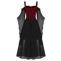 Vestido De Mujer Talla Grande Hombros Descubiertos Con Alas De Mariposa Estilo Gótico Para Halloween Vestido Elegante De Cintura Media Polyester - details 25