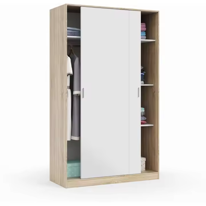 Armario de Estante Corredor Blanco Artik y Roble Canadiense 120 cm de Largo, 200 cm de Alto, 50 cm de Fondo Ideal para Dormitorio o Habitación - 1