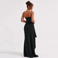 Elegante Vestido de Noche de Fiesta sin Tirantes Cuello Oblicuo, Vestido Largo Informal sin Mangas, Apertura Grande, Espalda Descubierta - details 4