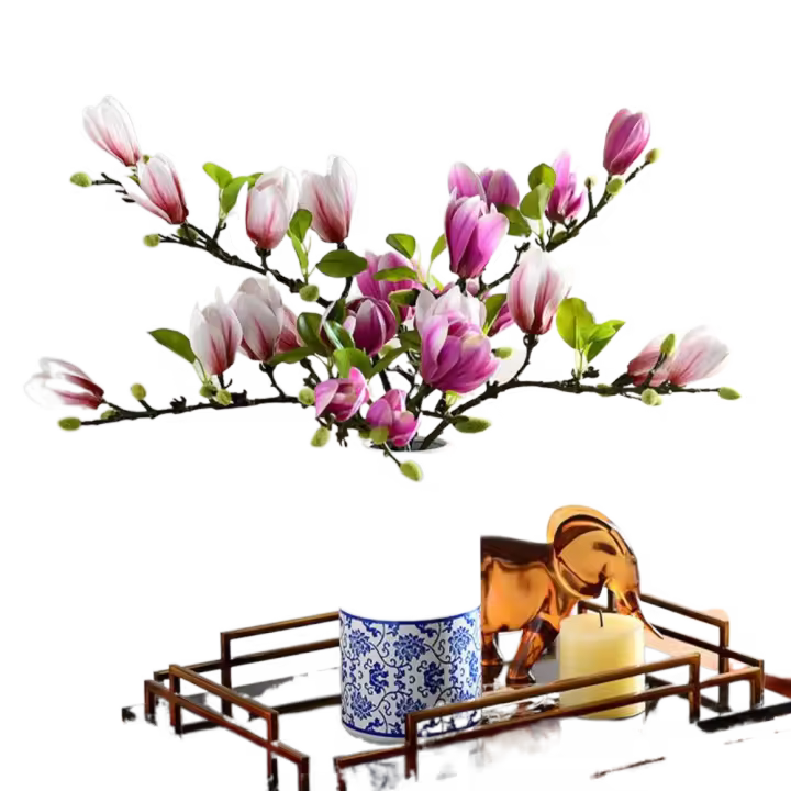 Rama de Magnolia Artificial de 68cm, simulación de arte Floral de tacto Real, gran Magnolia con brotes, flores de orquídeas artificiales hechas a mano - 1