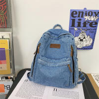 Mochila De tela vaquera para estudiante, morral De gran capacidad con múltiples bolsillos, a la moda, para la escuela, 2023 - details 3