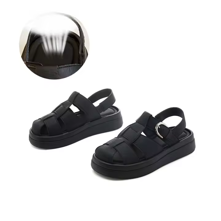 Sandalias de cabeza de bolsa de moda nueva hebilla retro de fondo plano las mujeres usan sandalias romanas huecas cómodas - 1