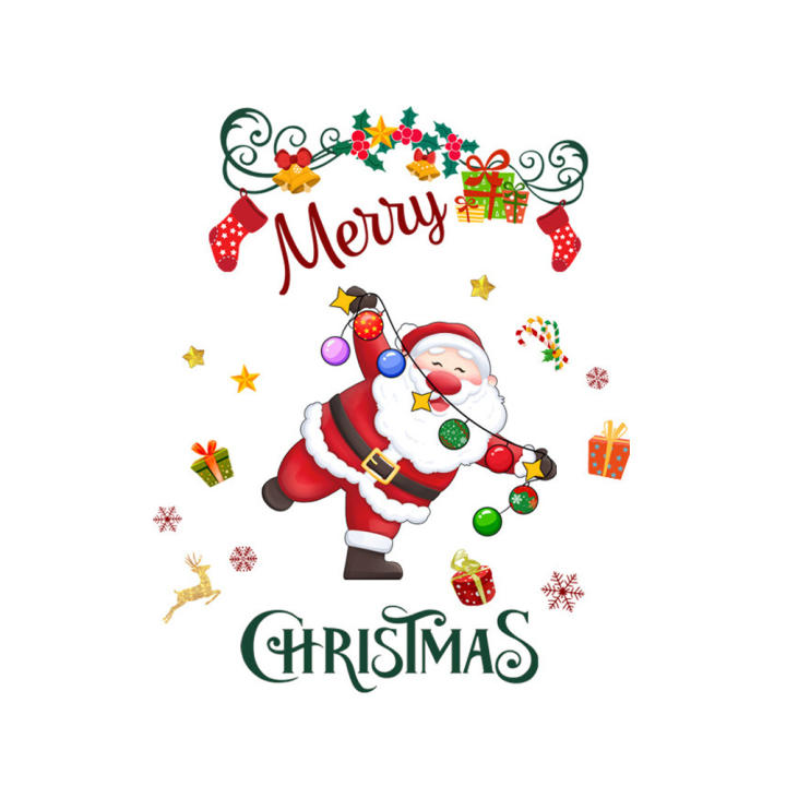 Pegatina de Puerta de Regalo de Santa Claus de Dibujos Animados para Decoración del Hogar Mural de Año Nuevo Autoadhesiva Instalación en Papel de PVC Reutilizable