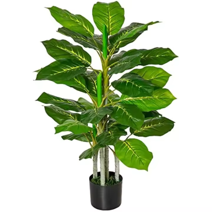 Planta Artificial Hoja Perenne Altura 95 cm con 33 Hojas Realistas en Maceta de Cemento Árbol Artificial para Interior y Exterior Decoración Salón Oficina Verde - 1
