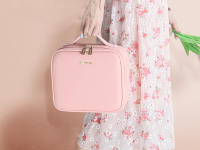 Bolsa de maquillaje con espejo grande con compartimentos para mujer, estuche de cosméticos de viaje de cuero PU impermeable, nuevo - details 7