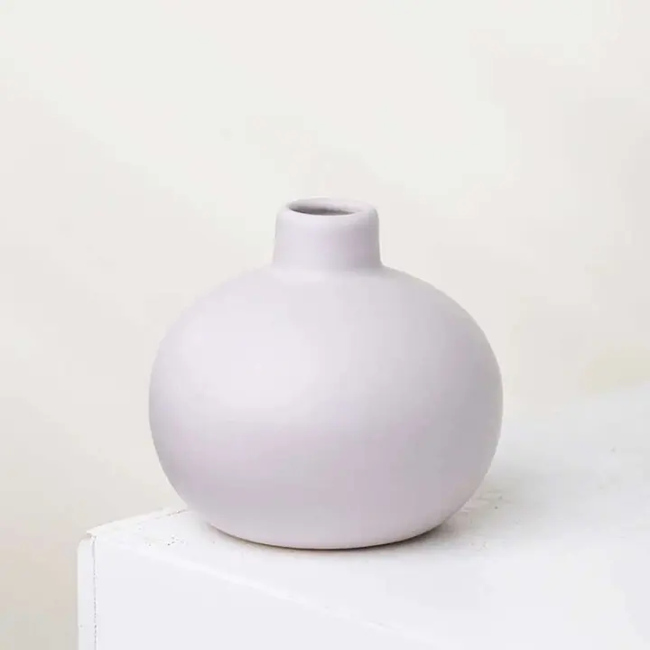 Jarrón de Cerámica Redondo Color Sólido Estilo Nórdico Embellecimiento de Escritorio Hidroponía - 1