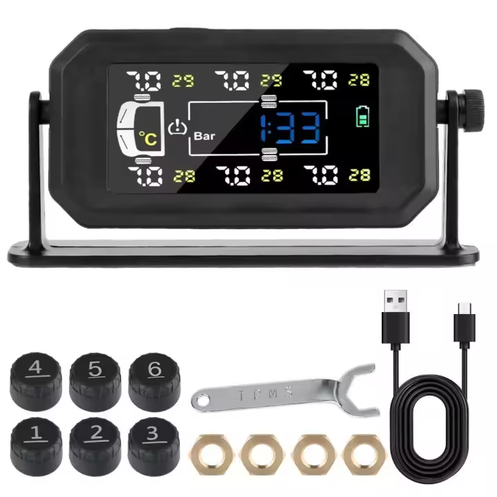 Advertencia de temperatura inteligente, ahorro de combustible, Monitor de neumáticos de coche y camión H13, 6 sensores externos, sistema de supervisión de presión de neumáticos - 1