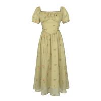 Vestidos de verano con mangas abullonadas para mujer, Vintage, dulce, Retro, estampado Simple, moda Preppy, Popular, para adolescentes, básico, elegante, cintura alta - details 2