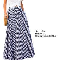 Vintage bohemio mujeres cintura alta verano a cuadros bolsillos Casual A-e Maxi faldas playa falda larga - details 2