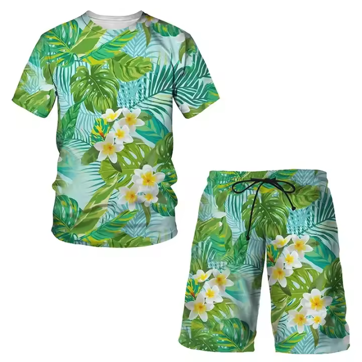 Conjunto de chándal Hawaiano para hombre, Camiseta 3D con estampado de Plantas Frutales, pantalones cortos, trajes de verano - 1
