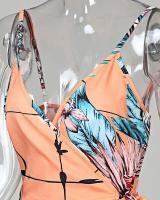 Vestido casual con cuello en V y estampado tropical para mujer, minivestido sin mangas para vacaciones de verano - details 4