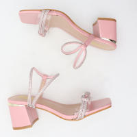 Sandalias de tacón alto con diamantes de imitación, tacones de bloque versátiles y modernos. - details 8