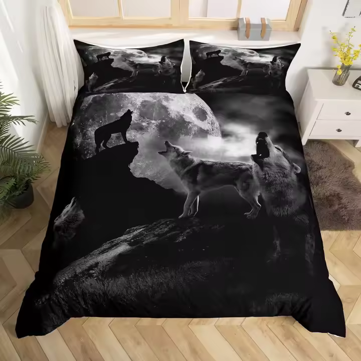 Juego de Fundas de Edredón de Lobo con Ojo Mecánico Tamaño Rey-Reina Impresión 3D - 1