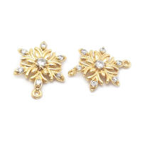 Abalorios de latón y circonita de Color dorado de 18K con 2 agujeros, abalorios de conexión de copos de nieve y flores, accesorios para pendientes para hacer joyas Diy de alta calidad - details 23