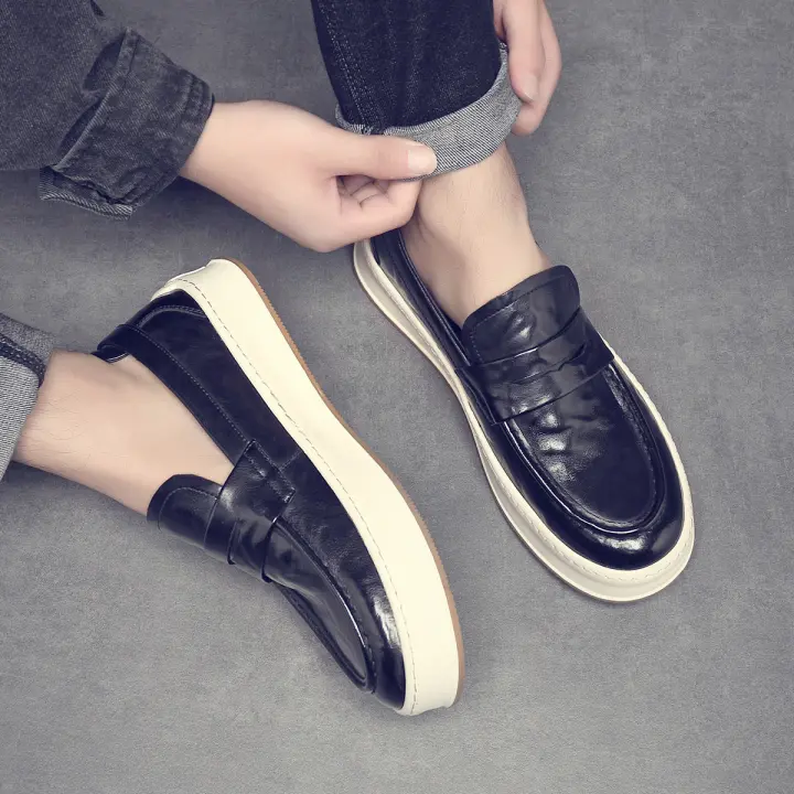 Zapatos de cuero con plataforma estilo retro, zapatos casuales de moda ligera para hombre. - 1